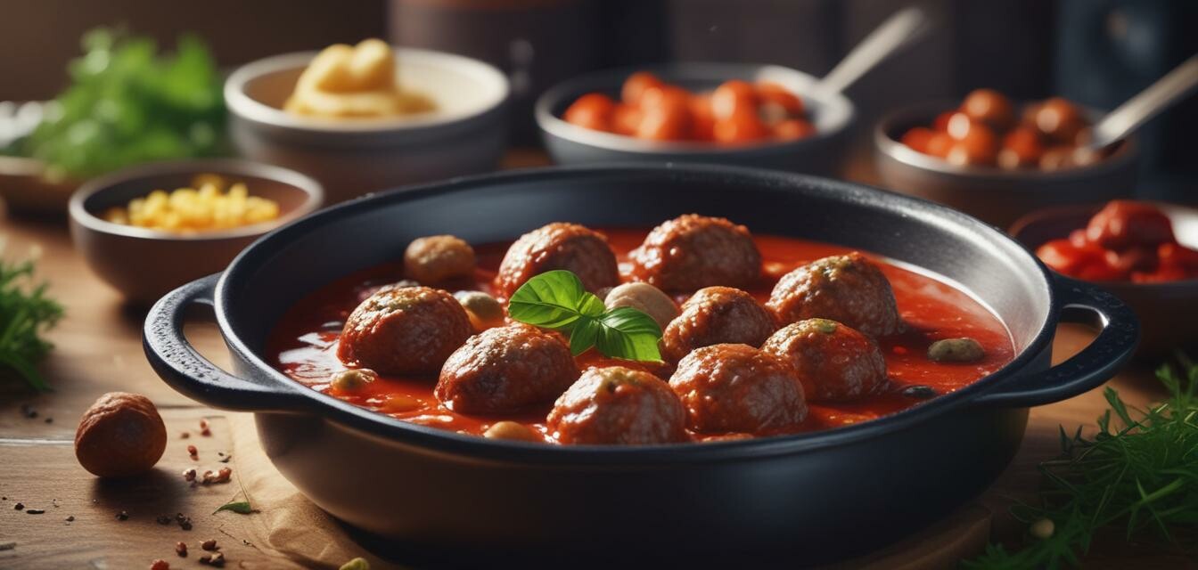 Meatballs cooking in tomato sauce