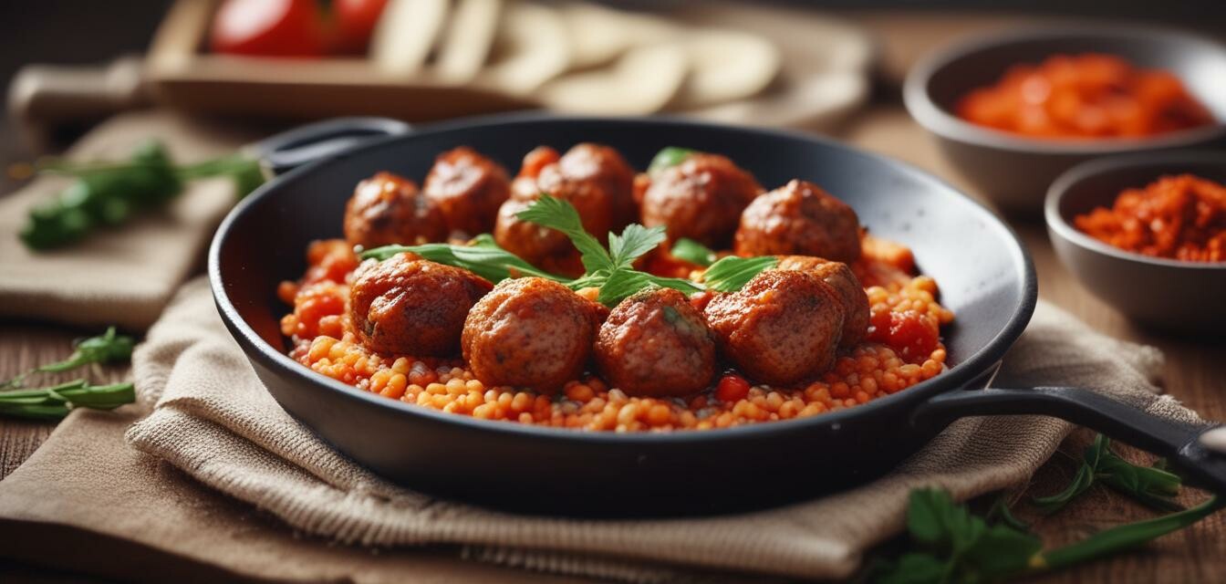 Healthy meatballs in tomato sauce with quinoa