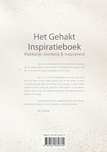 Achterkant van het boek 'Het Gehakt Inspiratieboek' met beschrijving.