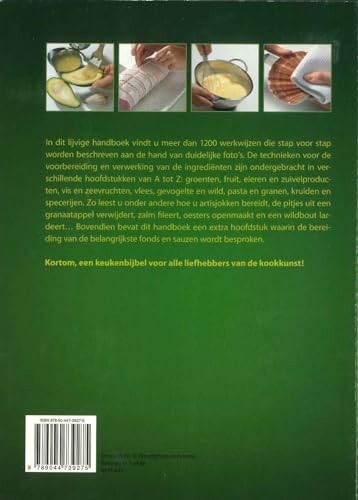 Achterkant van een kookboek met teksten en foto's van kooktechnieken.